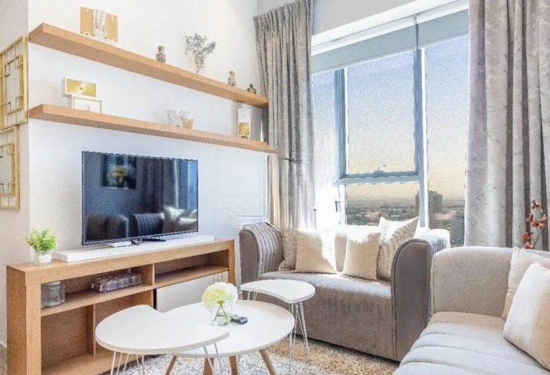 Moderne 1-Schlafzimmer-Wohnung mit Balkon &amp; elegantem Interieur im Blue Waves Tower in Dubai Land