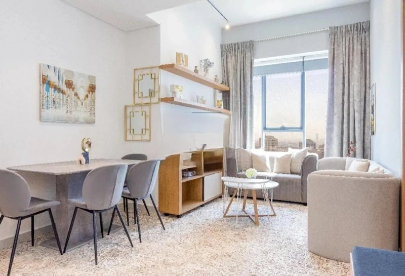 Moderne 1-Schlafzimmer-Wohnung mit Balkon &amp; elegantem Interieur im Blue Waves Tower in Dubai Land