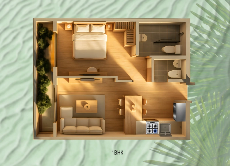 Modernes Design in 1-Zimmer Apartment am Stadtrand mit Balkon und Parkblick