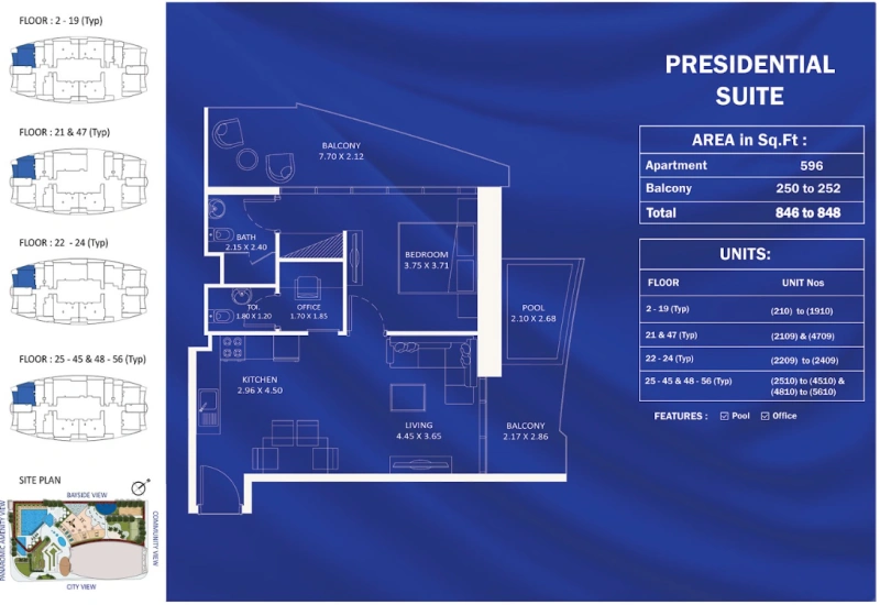 Luxuriöse Präsidentensuite mit einem Schlafzimmer und Büro - elegantes Design, großartige Annehmlichkeiten