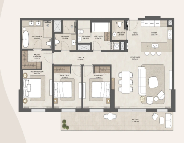 Atemberaubende Drei-Zimmer-Wohnung mit modernem Design