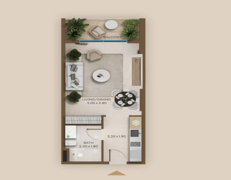 Stilvolles Ein-Zimmer-Apartment mit modernem Design