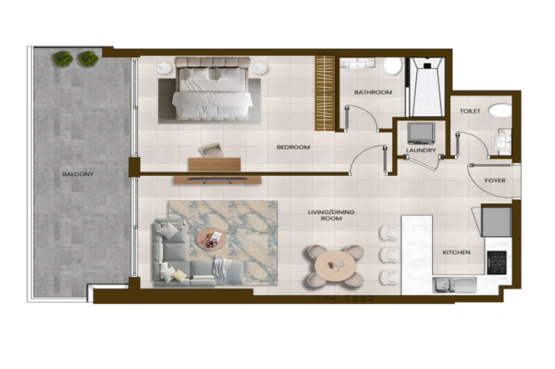 Stilvolles Ein-Zimmer-Apartment mit modernem Design