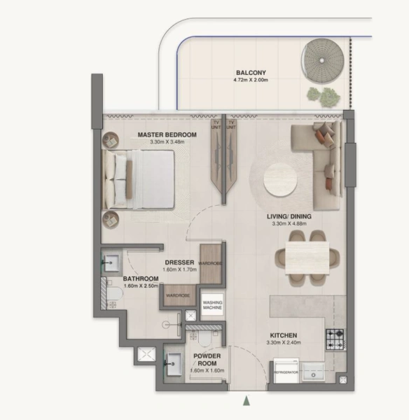 Modernes Design in stilvoller 1-Zimmer-Wohnung