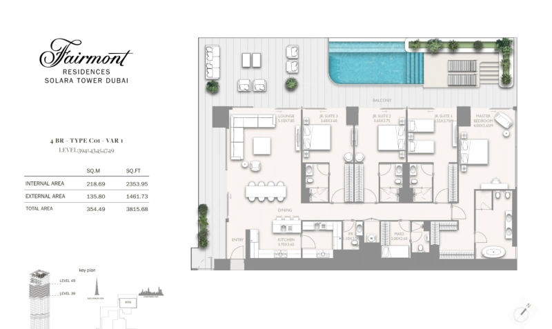 Luxuriöses Apartment mit 4 Schlafzimmern und großem Balkon mit Privatpool