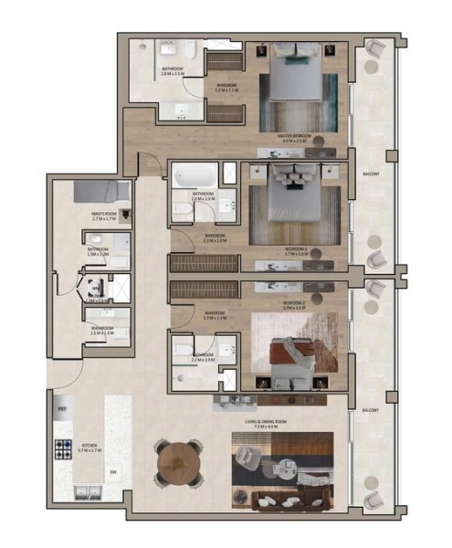 Luxuriöse 3-Zimmer Wohnung mit Marriott Hotel Residence und Maids Room