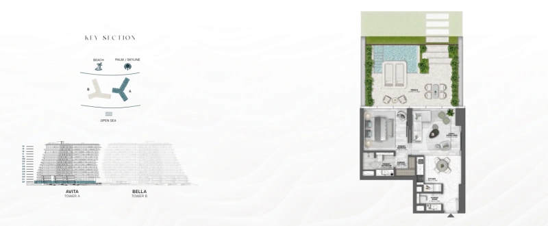 Luxuriöses Apartment mit 1 Schlafzimmer und Balkon, privatem Pool und Blick auf das Meer