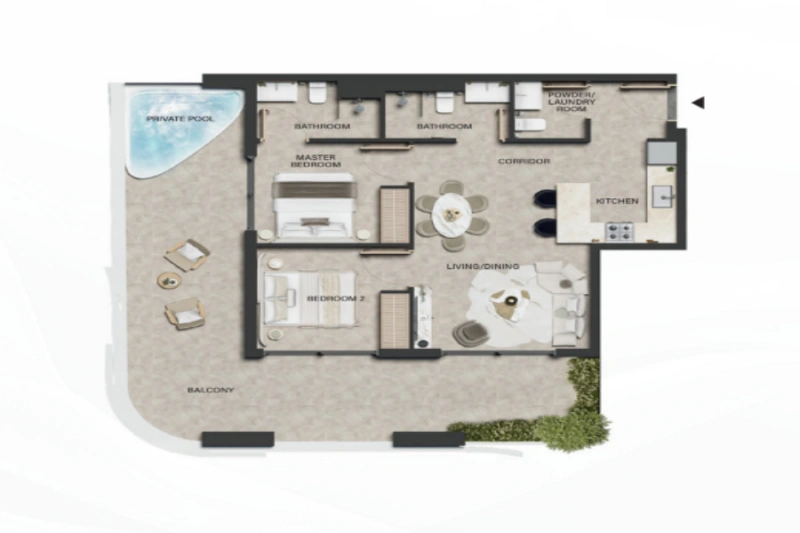 Atemberaubende Zwei-Zimmer-Wohnung mit Pool und Panoramablick