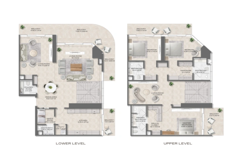 Duplex-Wohnung mit drei Schlafzimmern