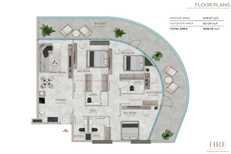 Wohnung mit drei Schlafzimmern