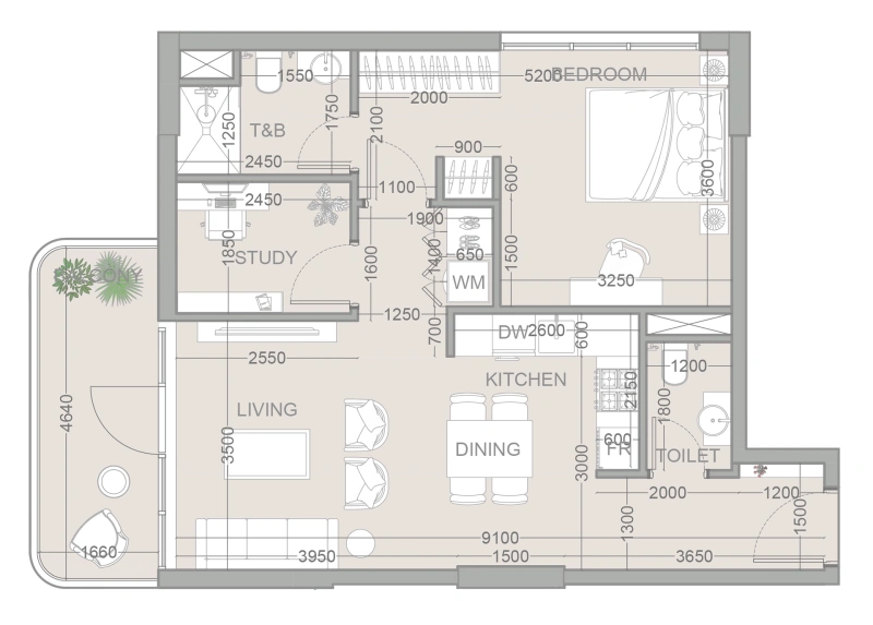 1.5-Bedroom Apartment in "TETR1S TOWER"