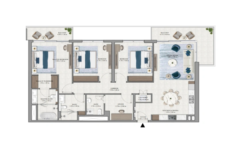 Stylish Three Bedroom Apartment with Modern Design