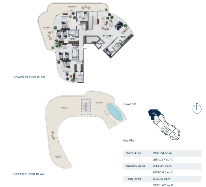 Luxuriöses Penthouse mit 4 Schlafzimmern und Zimmer für das Personal sowie privatem Pool
