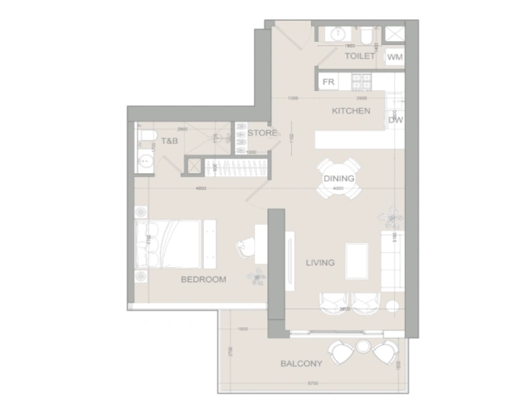 Stilvolle Ein-Zimmer-Wohnung mit Abstellraum Modernes Design