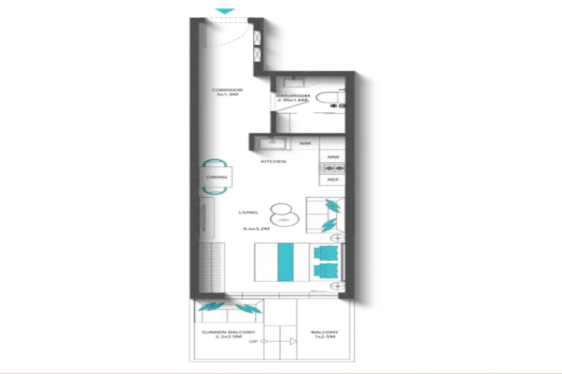 Modernes Studio-Apartment mit stilvollen Designmerkmalen