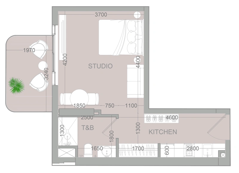 1-Schlafzimmer-Wohnung in "TETR1S TOWER"