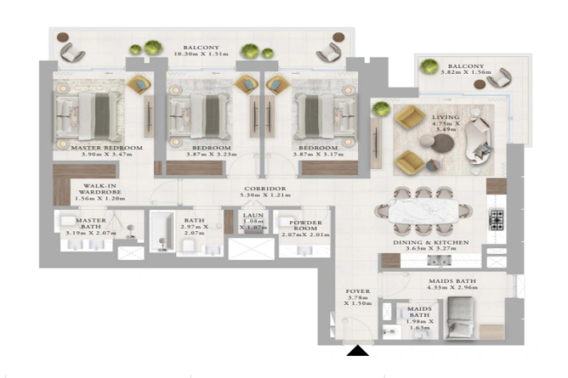 Wohnung mit drei Schlafzimmern
