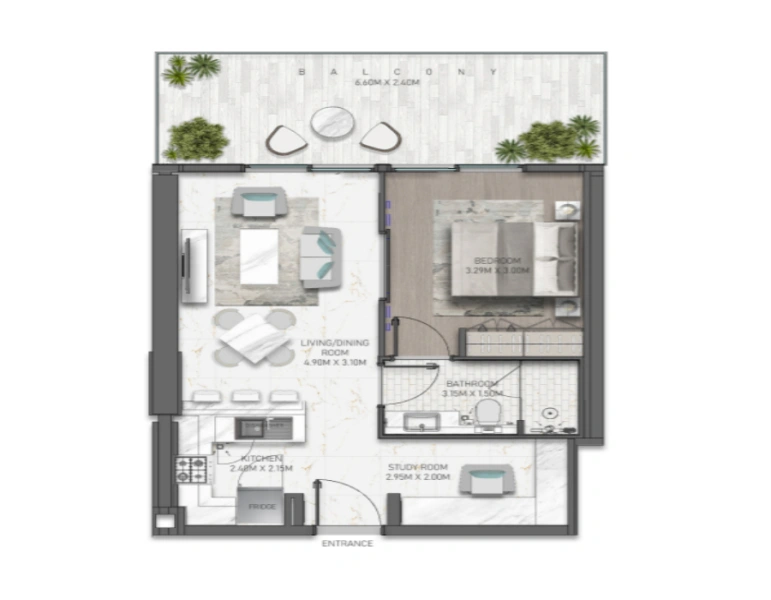 Stilvolles Ein-Zimmer-Apartment mit modernem Design