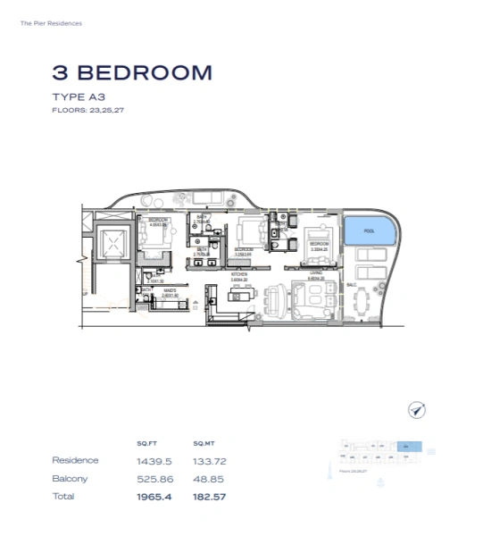 Exklusive 3-Zimmer-Luxuswohnung mit Dienstzimmer, privatem Pool und modernem Design