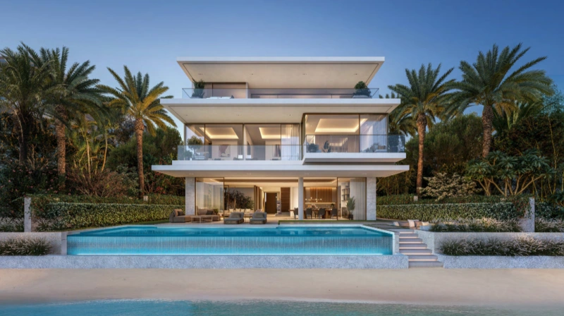 Luxuriöse Strandvilla mit 6 Schlafzimmern, riesiger Dachterrasse und großzügigem Wohnbereich.