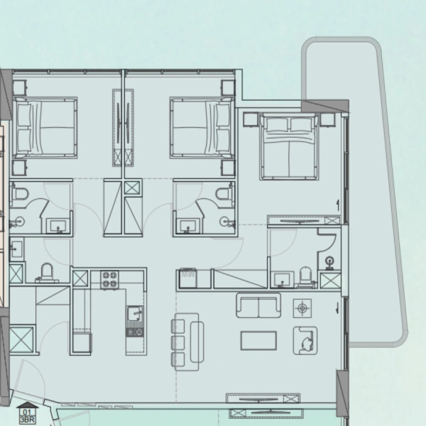 Stunning Three Bedroom Apartment with Store Room Modern Design