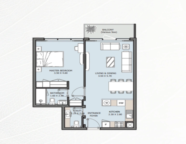 Stilvolle Wohnung mit einem Schlafzimmer und modernem Design