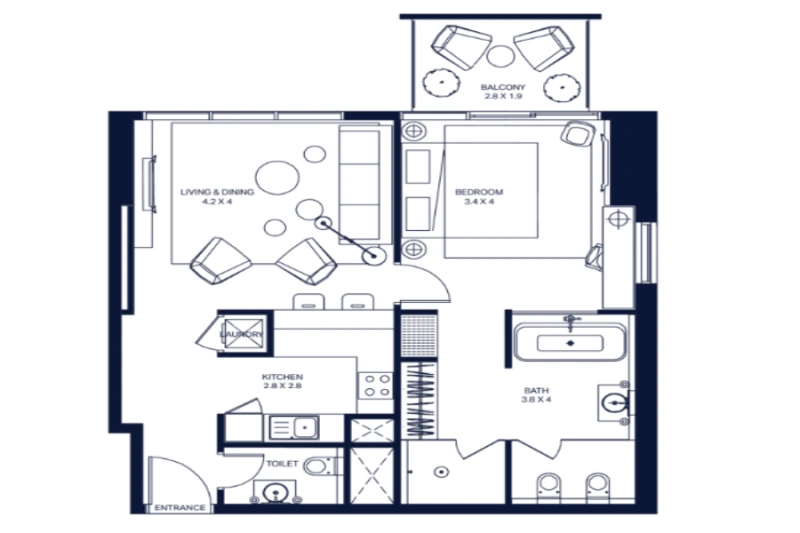 Stilvolle Wohnung mit einem Schlafzimmer und modernem Design