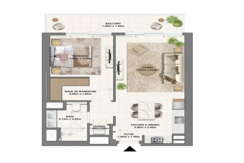 Stilvolles Ein-Zimmer-Apartment mit modernem Design