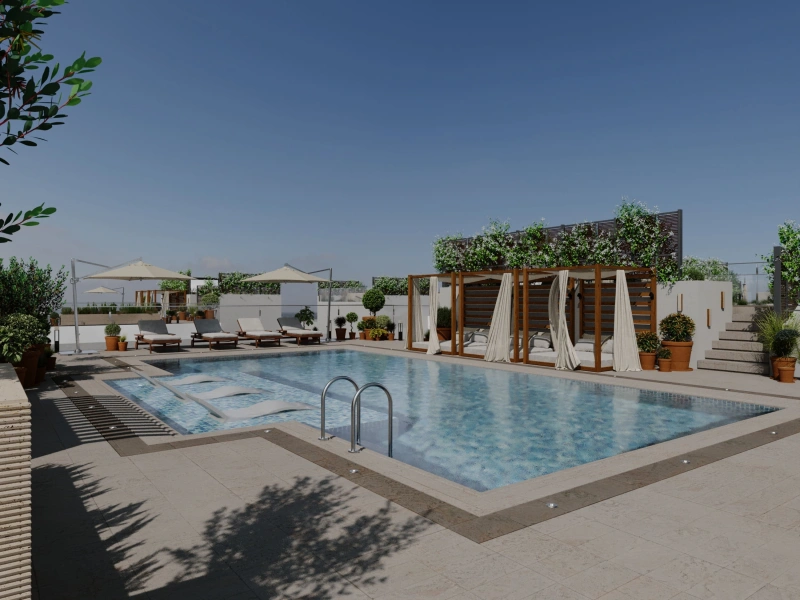 Traumhafte 2-Zimmer-Wohnung mit Rooftop Pool und Rooftop Kino