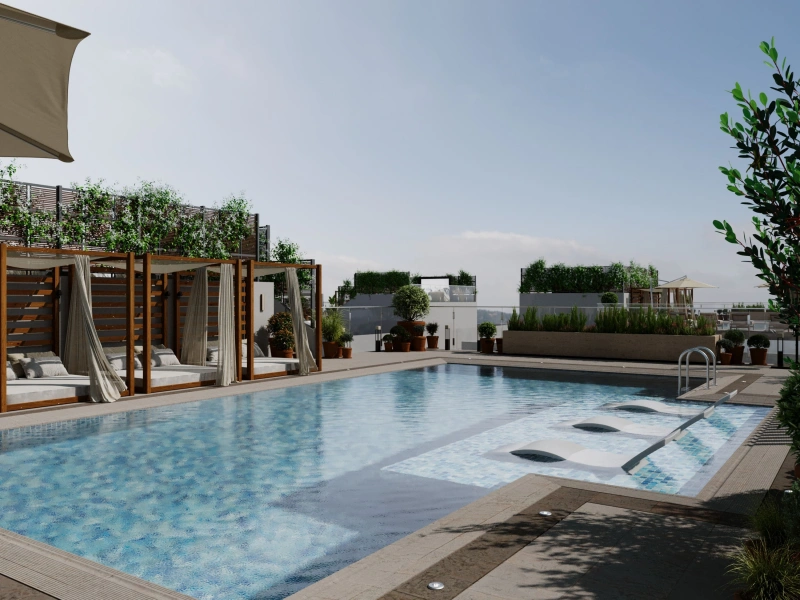 Traumhafte 2-Zimmer-Wohnung mit Rooftop Pool und Rooftop Kino