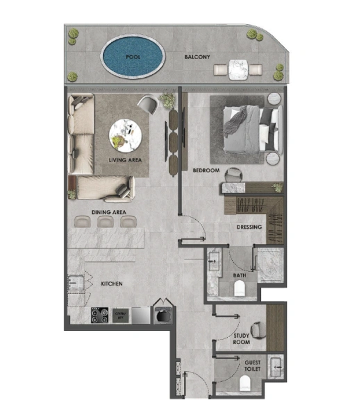 Moderne 1-Zimmer Wohnung mit Büro - Ideal zum Arbeiten und Leben