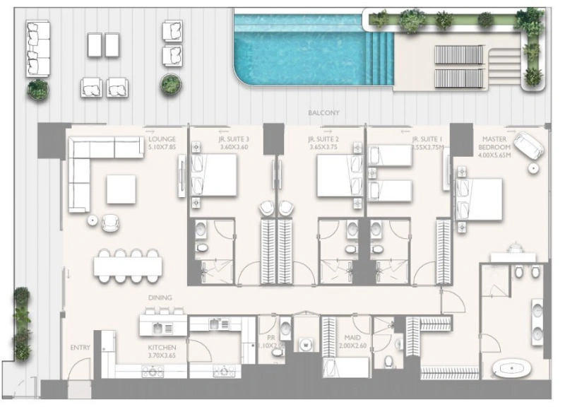 Exklusives Penthouse mit 4 Schlafzimmern in Downtown Dubai, Fairmont Residences