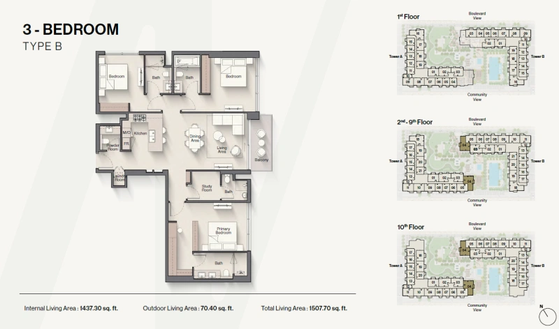 Geräumige 3-Zimmer-Wohnung mit Arbeitszimmer und eigenem Bad in Großzügigem Layout