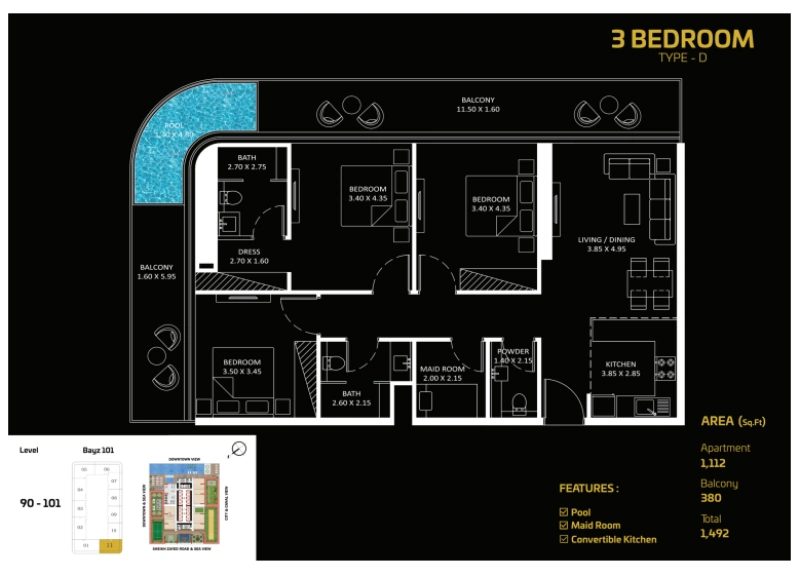 Geräumige 3-Zimmer-Wohnung mit riesigem Layout