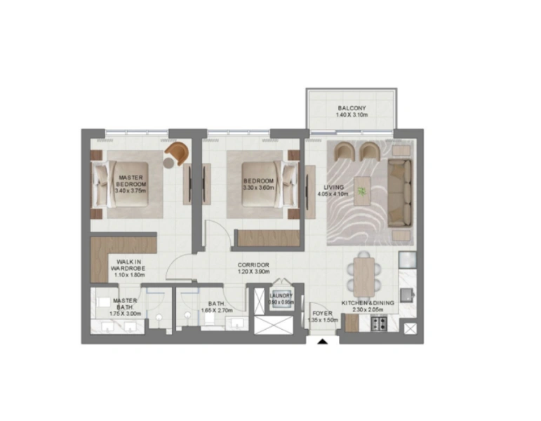 Stilvolle Zwei-Zimmer-Wohnung mit modernem Design