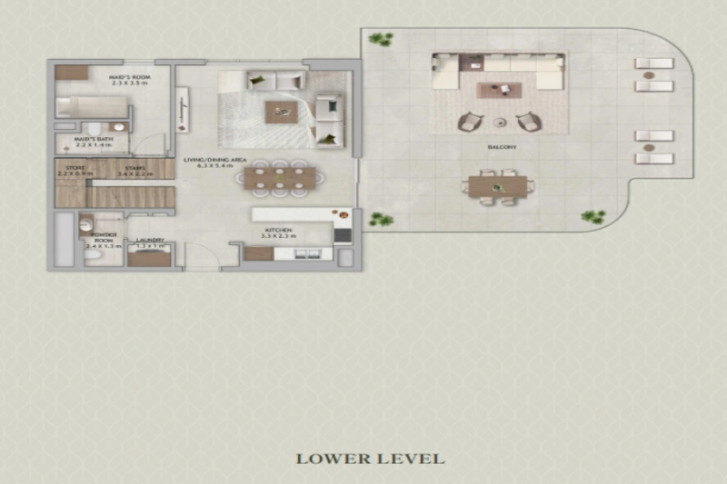 Stilvolles Duplex mit drei Schlafzimmern und Dienstmädchenzimmer in modernem Design