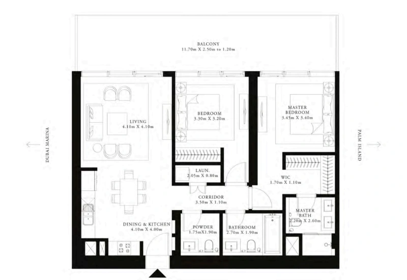 Luxuriöse 2-Zimmer-Wohnung direkt am Strand mit Eleganz und Stil