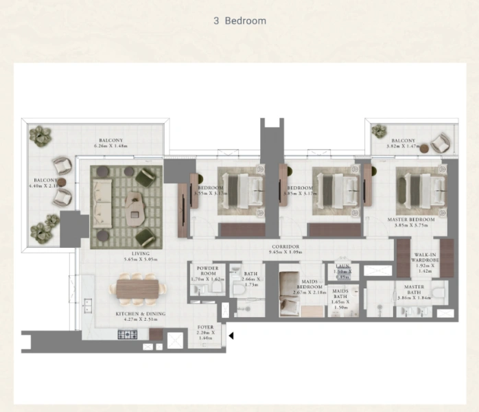 Geräumige 3-Zimmer-Wohnung mit Dienstmädchen Zimmer - Huge Layout, Prime Location!