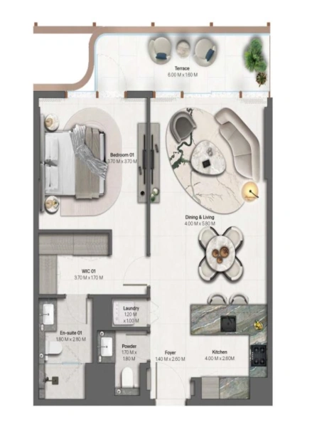 Atemberaubende 1-Zimmer-Wohnung mit Meerblick in bester Lage der Master Community