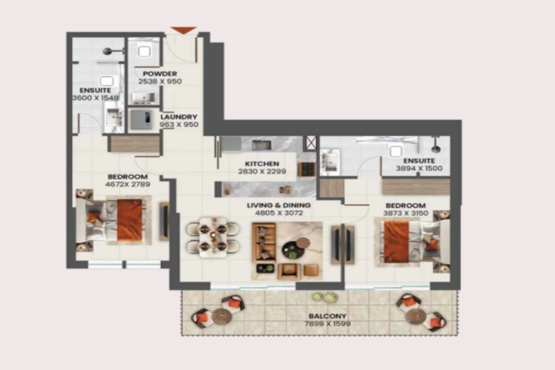 Stilvolle Zwei-Zimmer-Wohnung mit modernem Design