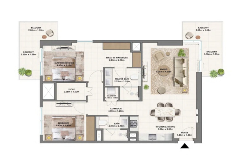 Appartement mit zwei Schlafzimmern