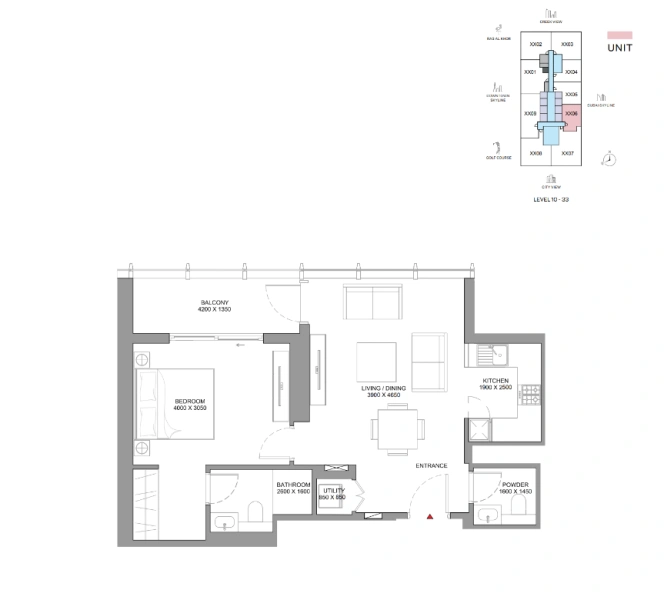 Luxuriöses Apartment mit Balkon und Dubai Skyline Blick - 1 Schlafzimmer mit Gäste-WC!