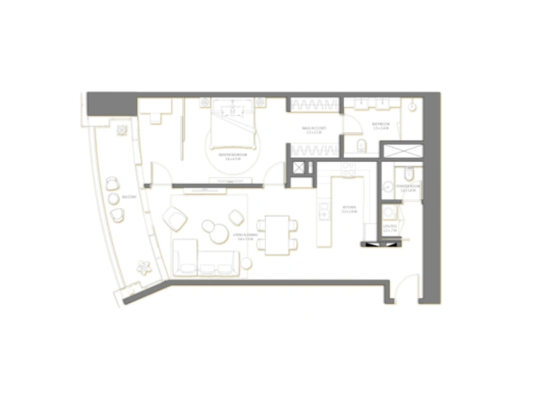 Stilvolles Ein-Zimmer-Apartment mit modernem Design