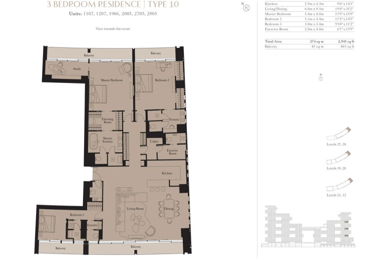 Luxuriöse 3-Zimmer-Apartment mit Meerblick-Balkonen in 5-Sterne-Hotel