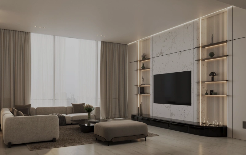 Moderne 1-Zimmer-Etagenwohnung mit Design-Forward Living und atemberaubendem Skyline-Blick