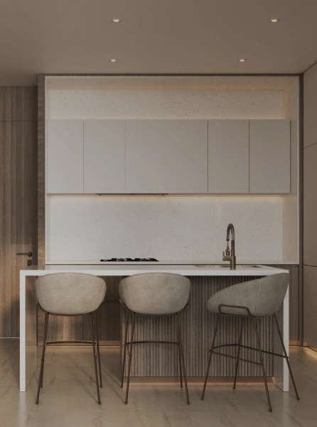 Moderne 1-Zimmer-Etagenwohnung mit Design-Forward Living und atemberaubendem Skyline-Blick