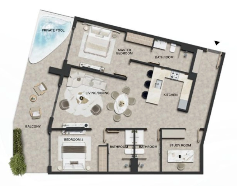 Luxuriöse 2-Zimmer-Oase mit Privat Pool, Beach Sky Dachterrasse