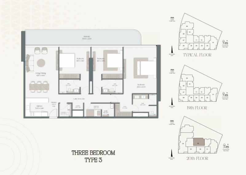 Luxueux appartement 3BHK + chambre de bonne avec piscine et vues panoramiques.
