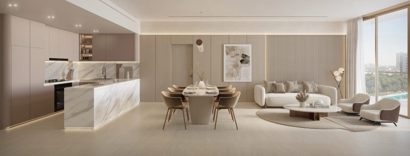 Luxueux appartement 3BHK + chambre de bonne avec piscine et vues panoramiques.