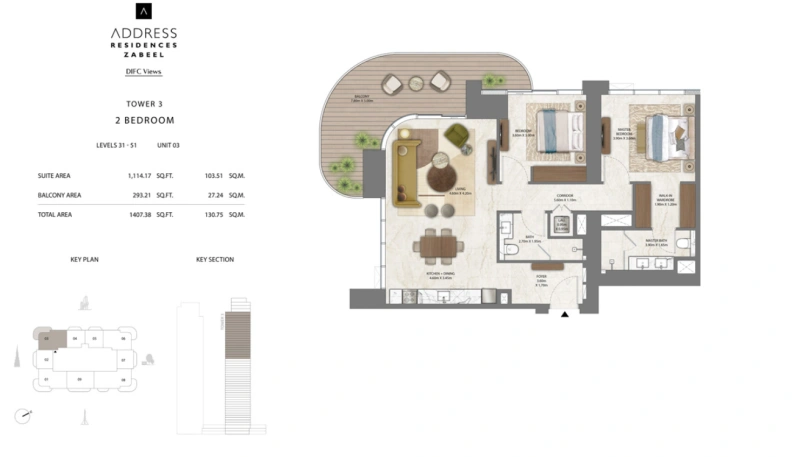 Exklusive 2-Zimmer Luxuswohnung mit atemberaubendem Stadtblick auf hohem Stockwerk